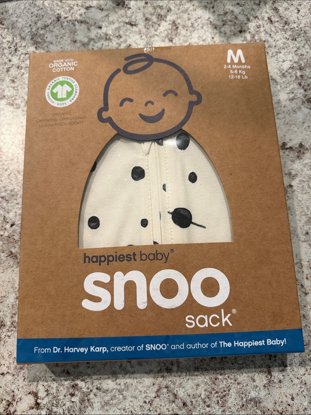 Happiest Baby Snoo Sack Baby Sleep Sack - Cream with Black Dots, Size M